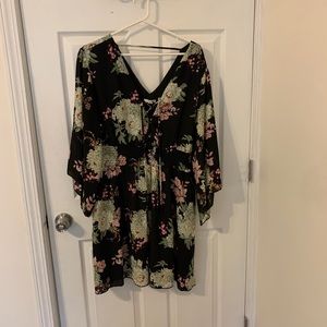 Floral knee length dress, tie up in the front